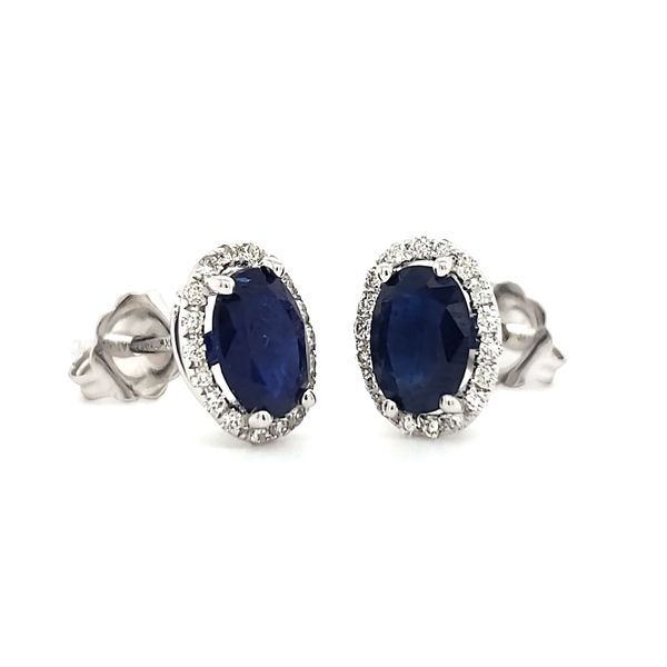14K White Gold Sapphire & Diamond Stud Earrings Image 3 Quality Gem LLC Bethel, CT