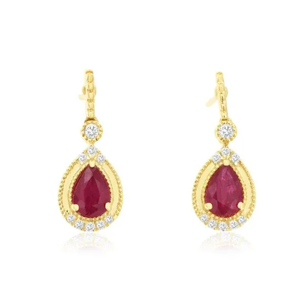 14K Yellow Gold Ruby and Diamond Dangle Earrings Quality Gem LLC Bethel, CT
