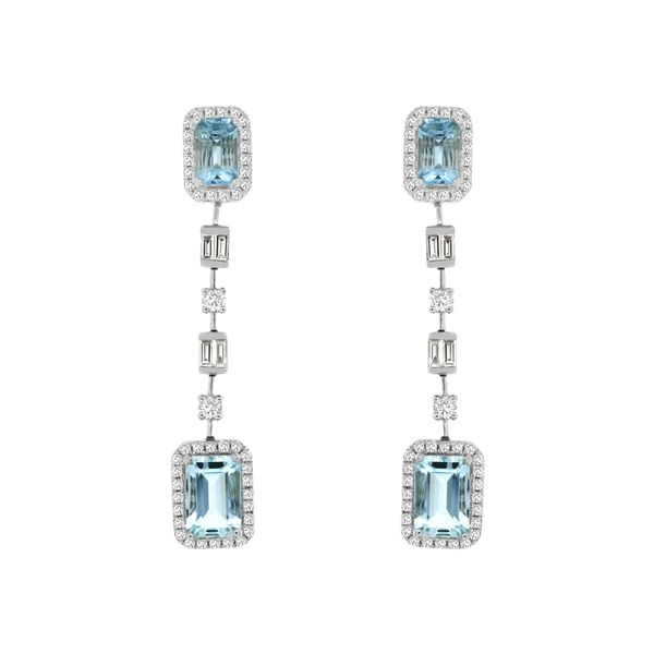 14K White Gold Aquamarine and Diamond Dangle Earrings Quality Gem LLC Bethel, CT