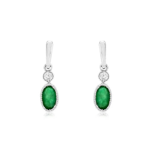 14K White Gold Emerald and Diamond Dangle Earrings Quality Gem LLC Bethel, CT