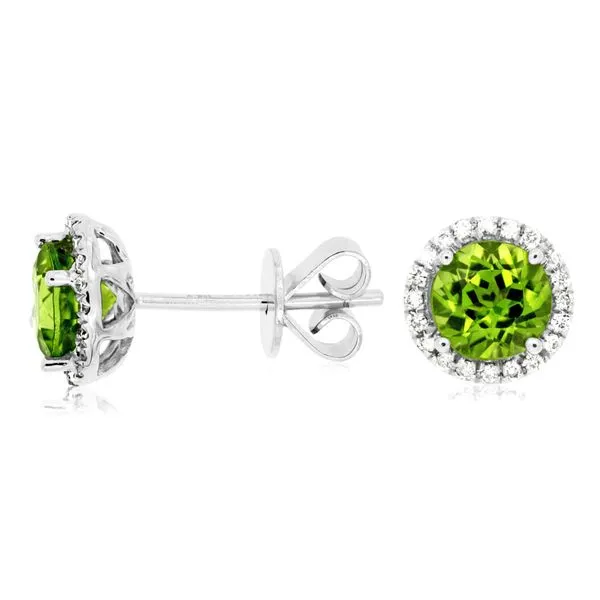 14K White Gold Peridot and Diamond Halo Earrings Quality Gem LLC Bethel, CT