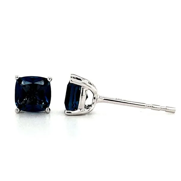14K White Gold London Blue Cushion Cut Stud Earrings Image 2 Quality Gem LLC Bethel, CT