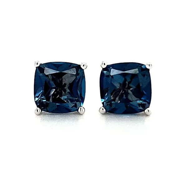 14K White Gold London Blue Cushion Cut Stud Earrings Image 3 Quality Gem LLC Bethel, CT