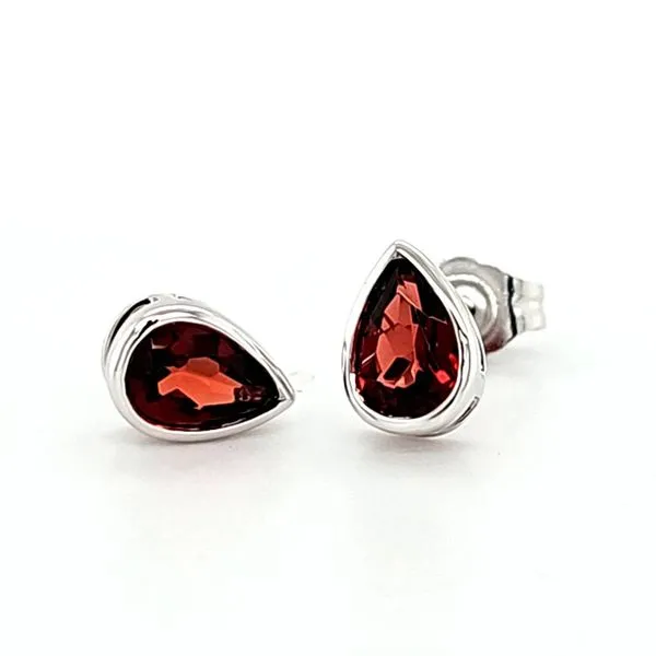 14K white Gold Pear Shape Garnet Bezel Set Stud Earrings Quality Gem LLC Bethel, CT