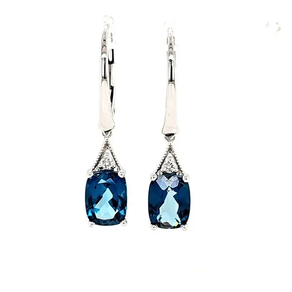 14K White Gold London Blue Topaz and Diamond Leverback Earrings Quality Gem LLC Bethel, CT