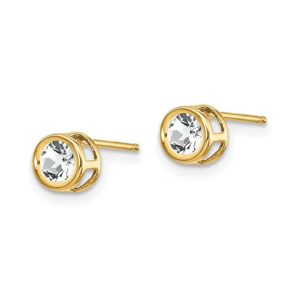 14K Yellow Gold White Topaz Bezel Stud Earrings Quality Gem LLC Bethel, CT