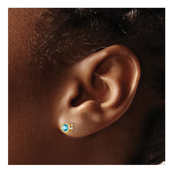 14K Yellow Gold Blue Topaz Bezel Stud Earrings Image 2 Quality Gem LLC Bethel, CT