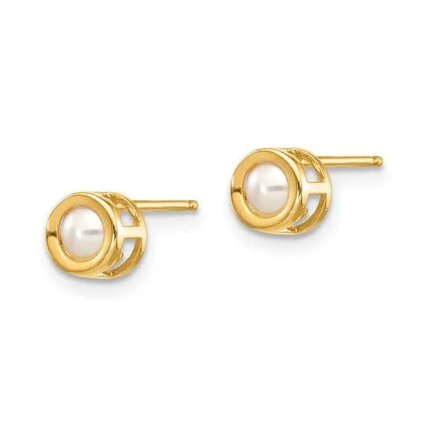 14K Yellow Gold Pearl Bezel Stud Earrings Quality Gem LLC Bethel, CT