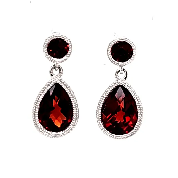 14K White Gold Bezel Drop Garnet Earrings Quality Gem LLC Bethel, CT