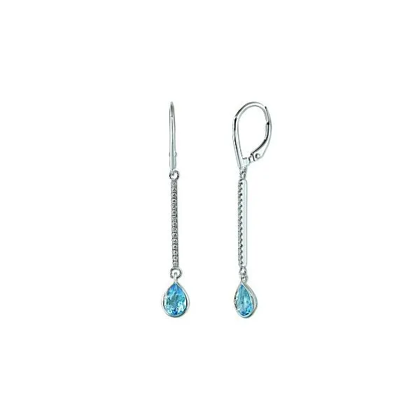 14K White Gold Blue Topaz and Diamond Bar Dangle Leverback Earrings Quality Gem LLC Bethel, CT