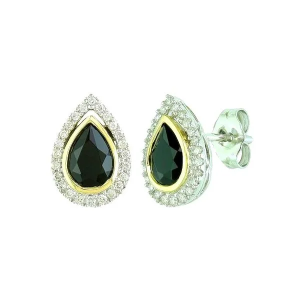 14K Two Tone Black Agate and Diamond Halo Earrings Quality Gem LLC Bethel, CT