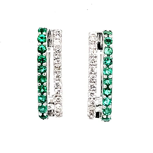 14K White Gold Emerald and Diamond 2 Row Rectangular Hoop Earrings Quality Gem LLC Bethel, CT