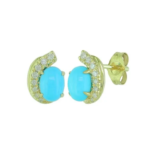 14K Yellow Gold Turquoise and Diamond Comma Stud Earrings Quality Gem LLC Bethel, CT