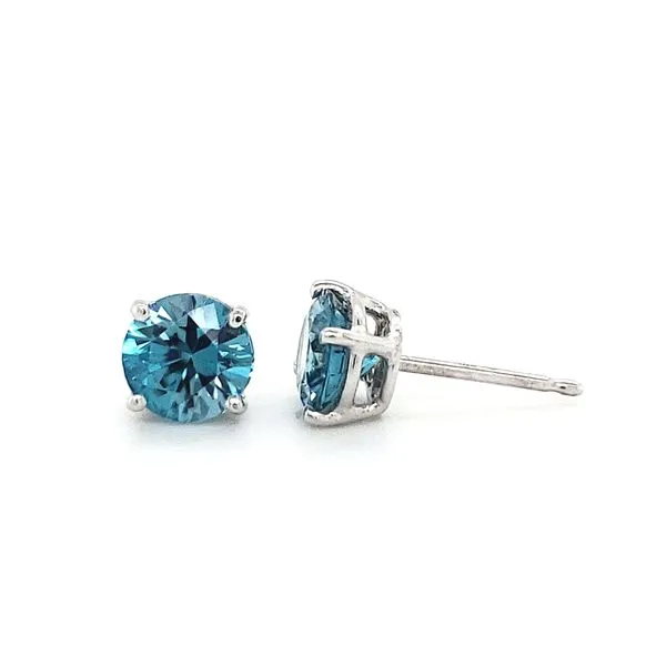 14K White Gold Blue Zircon Stud Earrings Image 3 Quality Gem LLC Bethel, CT