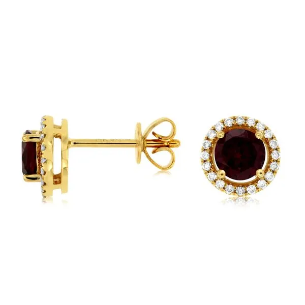 14K Yellow Gold Rhodolite Garnet and Diamond Halo Earrings Quality Gem LLC Bethel, CT