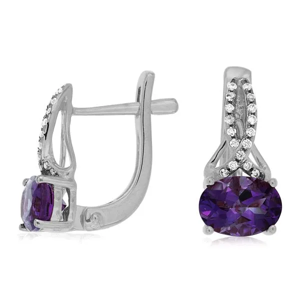 14K White Gold Amethyst and Diamond Earrings Quality Gem LLC Bethel, CT