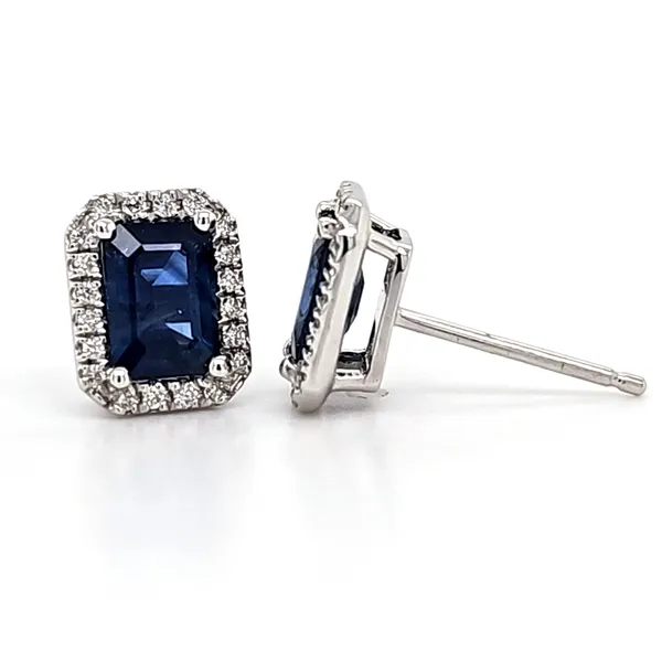 14K White Gold Sapphire and Diamond Rectangular Halo Earrings Quality Gem LLC Bethel, CT