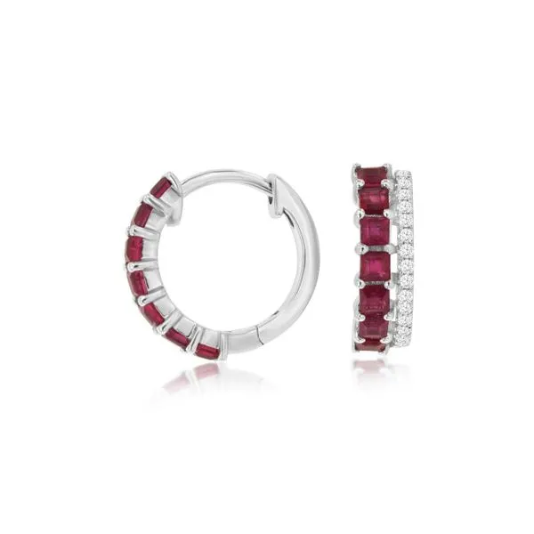 14K White Gold Ruby and Diamond 2 Row Hoop Earrings Quality Gem LLC Bethel, CT