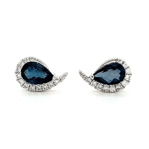 14K White Gold London Blue Topaz and Diamond Sweep Stud Earrings Quality Gem LLC Bethel, CT