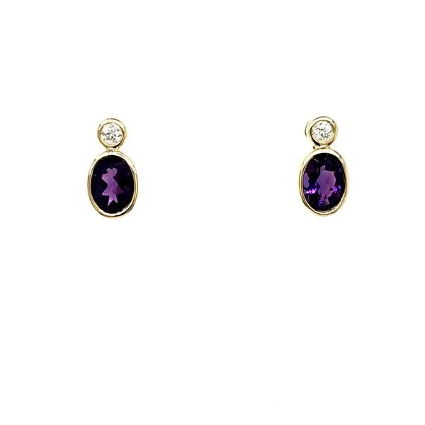 14K Yellow Gold Amethyst and Diamond Douvbe Bezel Earrings Quality Gem LLC Bethel, CT