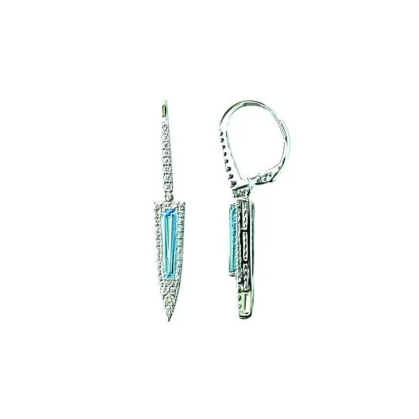14K White Gold Blue Topaz and Diamond Triangle Halo Leverback Dangle Earrings Quality Gem LLC Bethel, CT
