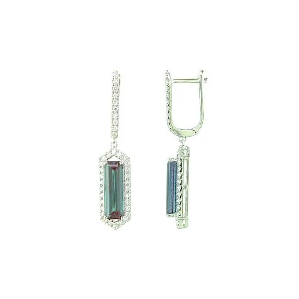 14K White Gold Created Alexandrite and Diamond Dangle Earrings Quality Gem LLC Bethel, CT