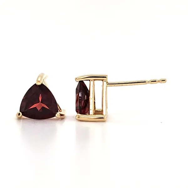 14K Yellow Gold Trillion Garnet Stud Earrings Image 2 Quality Gem LLC Bethel, CT
