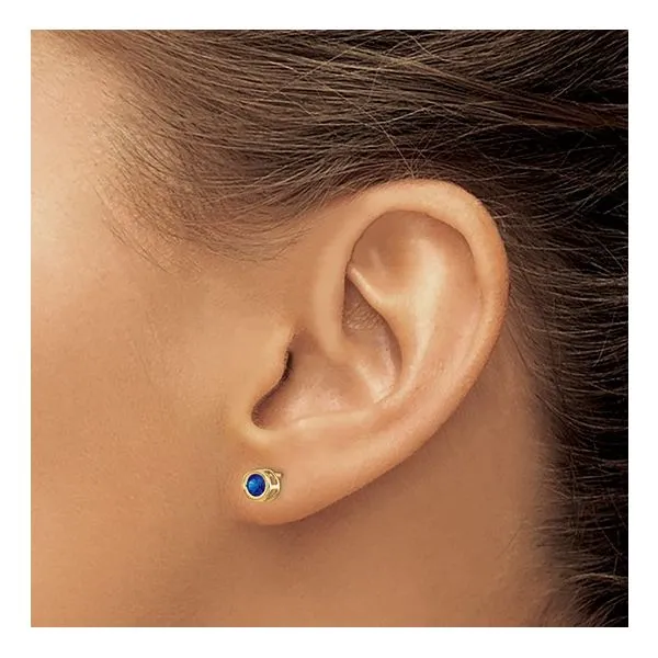 14K Yellow Gold Sapphire Bezel Stud Earrings Image 2 Quality Gem LLC Bethel, CT
