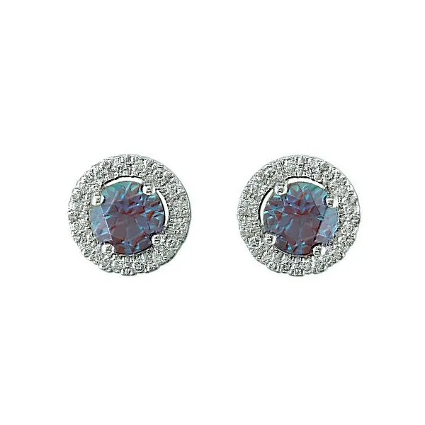 14K White Gold Created Alexandrite and Diamond Halo Earrings Quality Gem LLC Bethel, CT