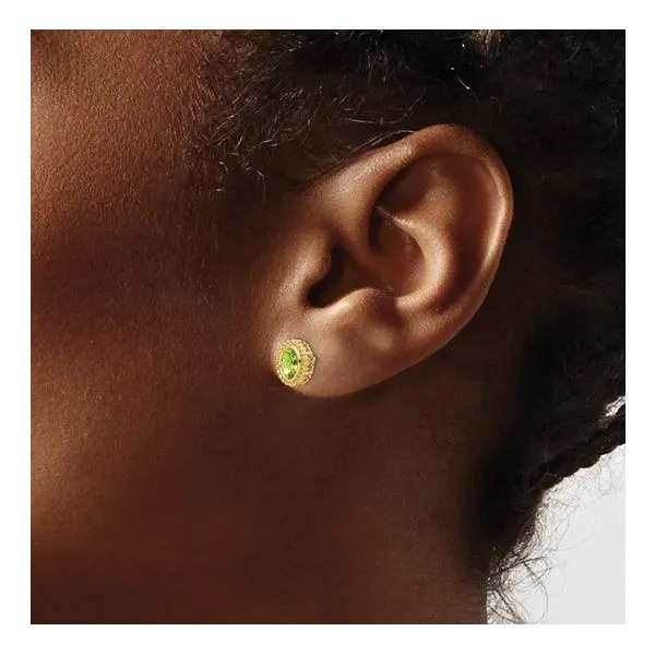 14K Yellow Gold Beaded Bezel Peridot Earrings Image 2 Quality Gem LLC Bethel, CT