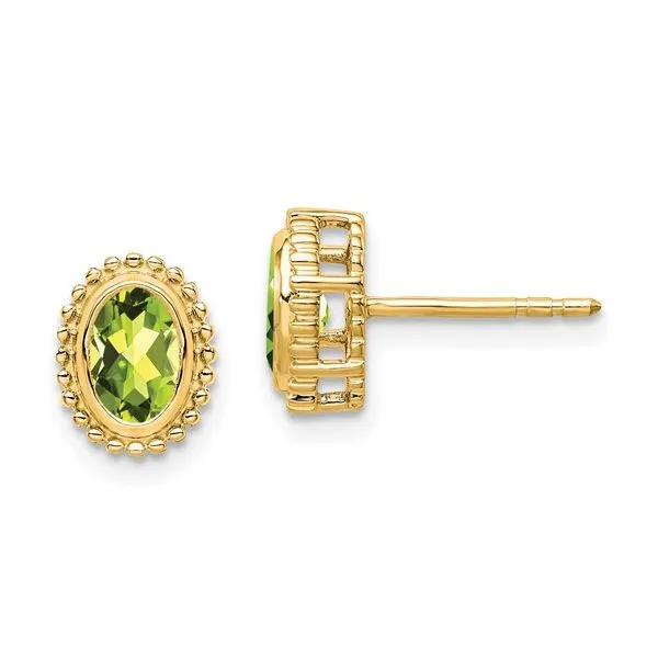 14K Yellow Gold Beaded Bezel Peridot Earrings Quality Gem LLC Bethel, CT