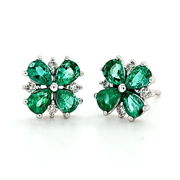 14K White Gold Emerald and Diamond Earrings Quality Gem LLC Bethel, CT