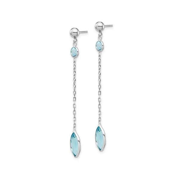 14K White Gold Marquise And Round Blue Topaz Drop Dangle Earrings Image 2 Quality Gem LLC Bethel, CT