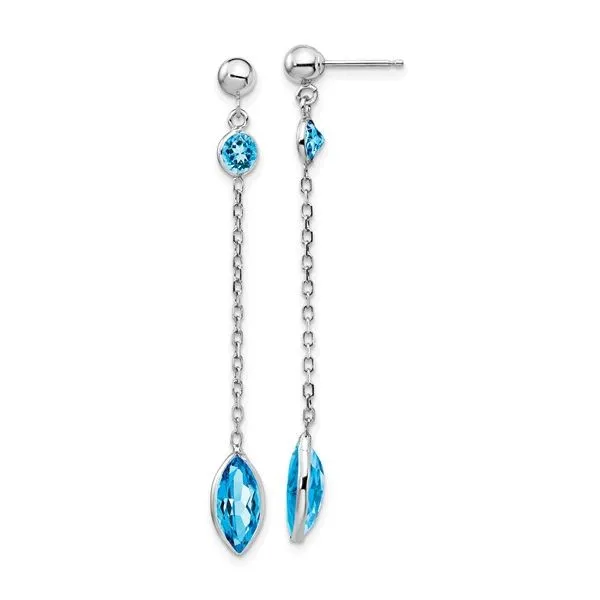 14K White Gold Marquise And Round Blue Topaz Drop Dangle Earrings Quality Gem LLC Bethel, CT