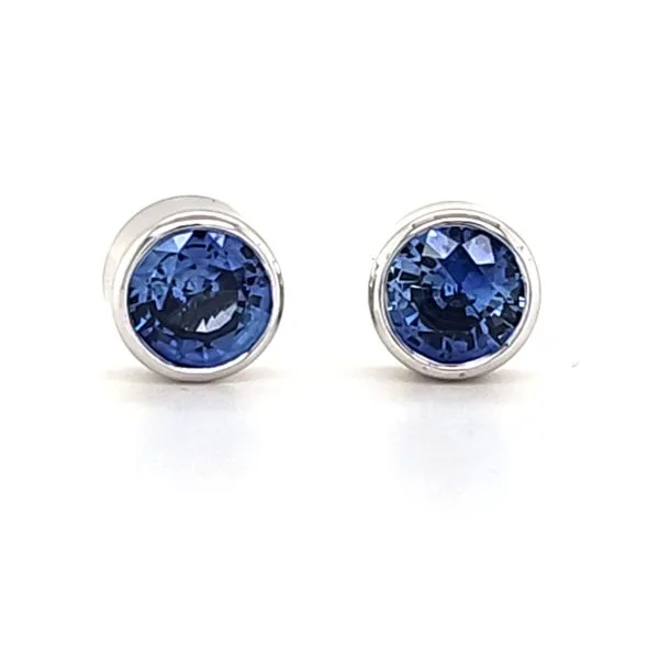 14K White Gold Bezel Sapphire Stud Earrings Quality Gem LLC Bethel, CT