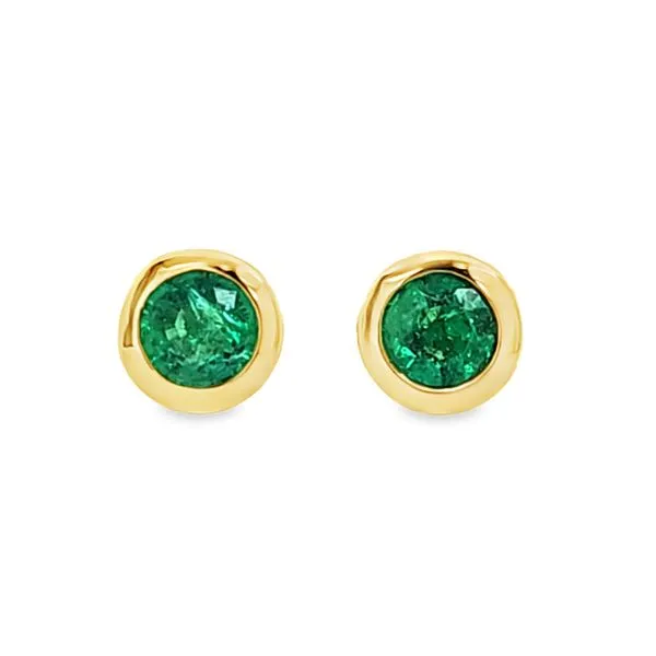 18K Yellow Gold Martini Bezel Emerald Stud Earrings Quality Gem LLC Bethel, CT