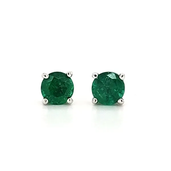 14K White Gold Round Emerald Stud Earrings Quality Gem LLC Bethel, CT