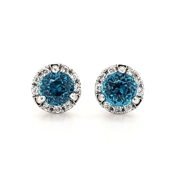 14K White Gold Blue Zircon and Diamond Halo Earrings Quality Gem LLC Bethel, CT