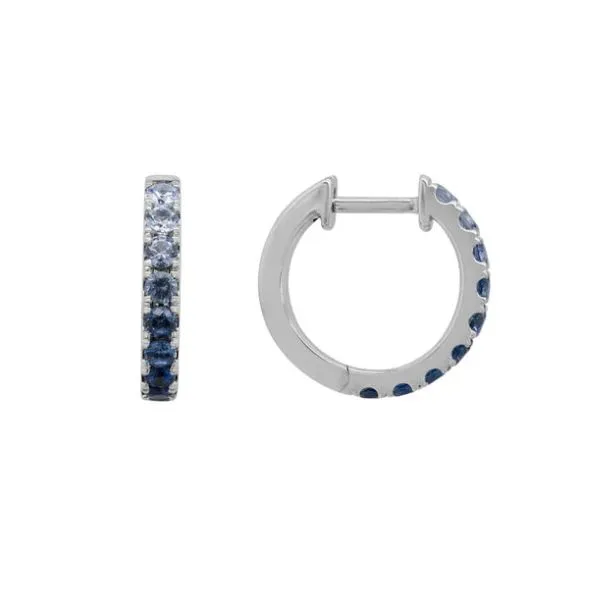 14K White Gold Ombre Sapphire Huggie Hoop Earrings Quality Gem LLC Bethel, CT
