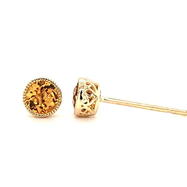 14K Yellow Gold Milgrain Bezel Citrine Stud Earrings Image 2 Quality Gem LLC Bethel, CT