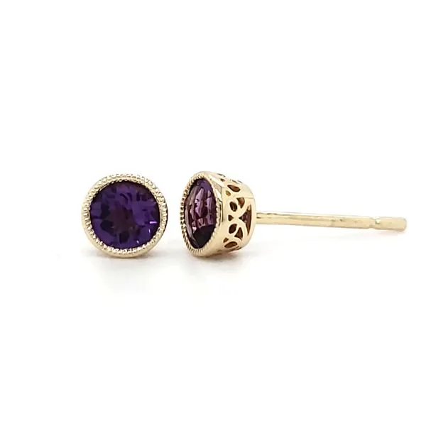 14K Yellow Gold Milgrain Bezel Amethyst Stud Earrings Image 4 Quality Gem LLC Bethel, CT