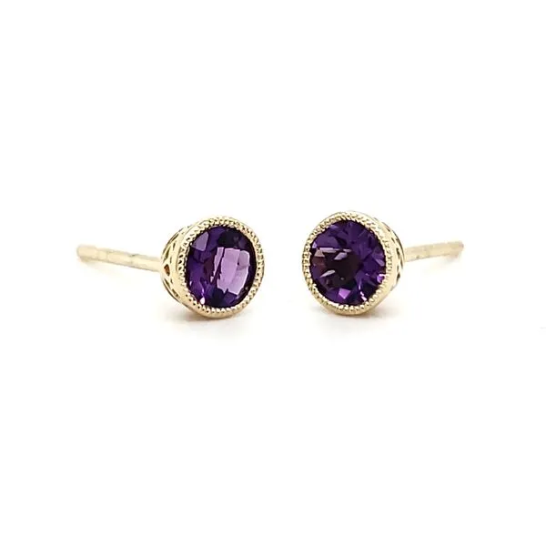 14K Yellow Gold Milgrain Bezel Amethyst Stud Earrings Quality Gem LLC Bethel, CT