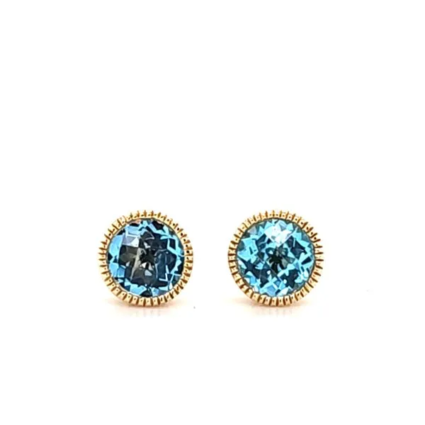 14K Yellow Gold Blue Topaz Milgrain Bezel Stud Earrings Quality Gem LLC Bethel, CT
