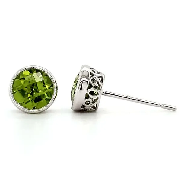 14K White Gold Peridot Milgrain Bezel Stud Earrings Image 3 Quality Gem LLC Bethel, CT