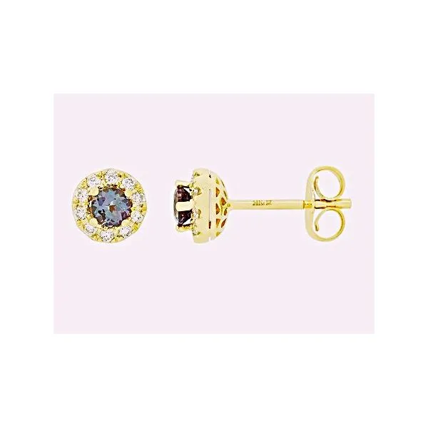14K Yeelow Gold Created Alexandrite and Diamond Halo Earrings Quality Gem LLC Bethel, CT