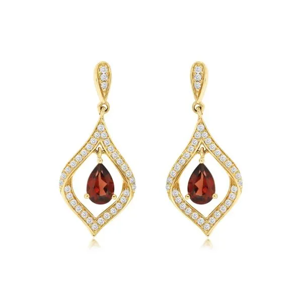 14K Yellow Gold Garnet and Diamond Dangle Earrings Quality Gem LLC Bethel, CT