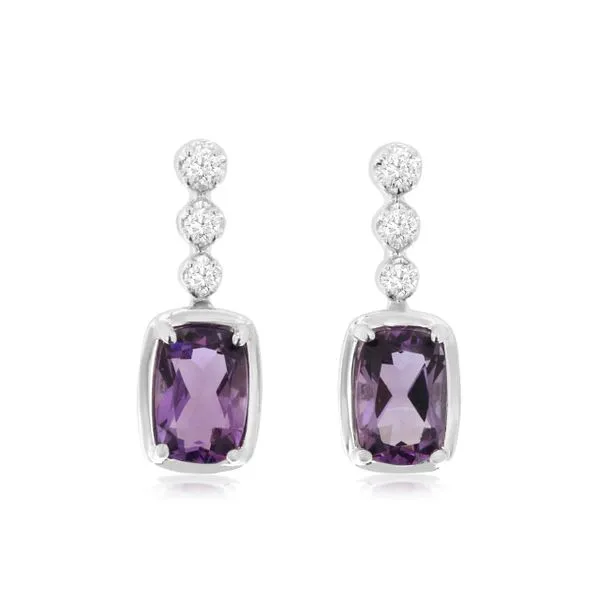 14K WHite Gold Amethyst and Diamond Dangle Earrings Image 2 Quality Gem LLC Bethel, CT