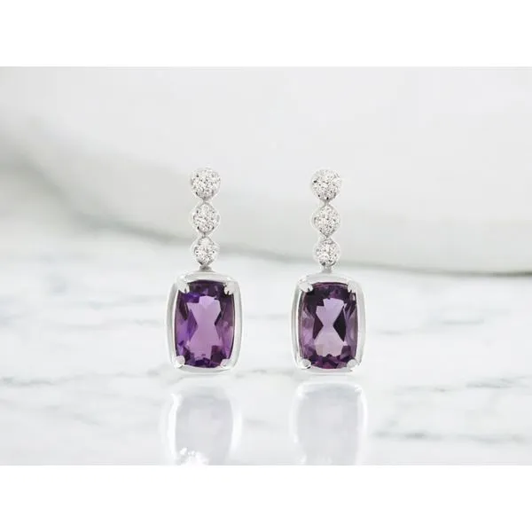 14K WHite Gold Amethyst and Diamond Dangle Earrings Quality Gem LLC Bethel, CT