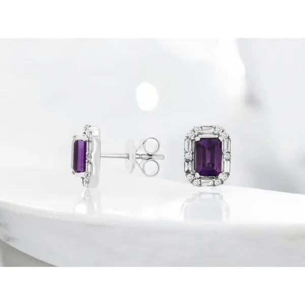 14K White Gold Amethyst and Diamond Rectangular Halo Earrings Image 2 Quality Gem LLC Bethel, CT