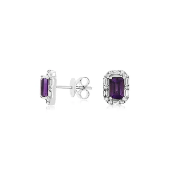 14K White Gold Amethyst and Diamond Rectangular Halo Earrings Quality Gem LLC Bethel, CT